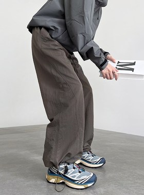 军绿色阔腿工装裤女春秋2s025新款宽松休闲美式运动防水直筒伞兵