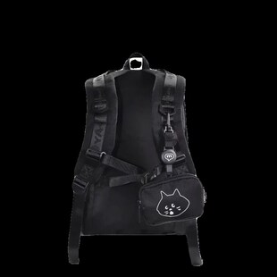 日系卡通可爱刺绣惊讶猫双肩包二件套中小学N生书包登山旅行背包