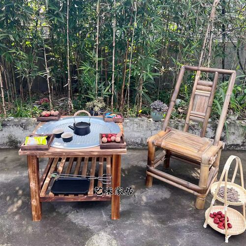 实木烤火盆e烤火桌网红围炉煮茶桌冬日取暖神器户外烧烤桌烤火盆