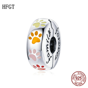 缤纷爪印夹扣珠h子charm温馨家庭英文刻字diy配饰手链串珠手串手