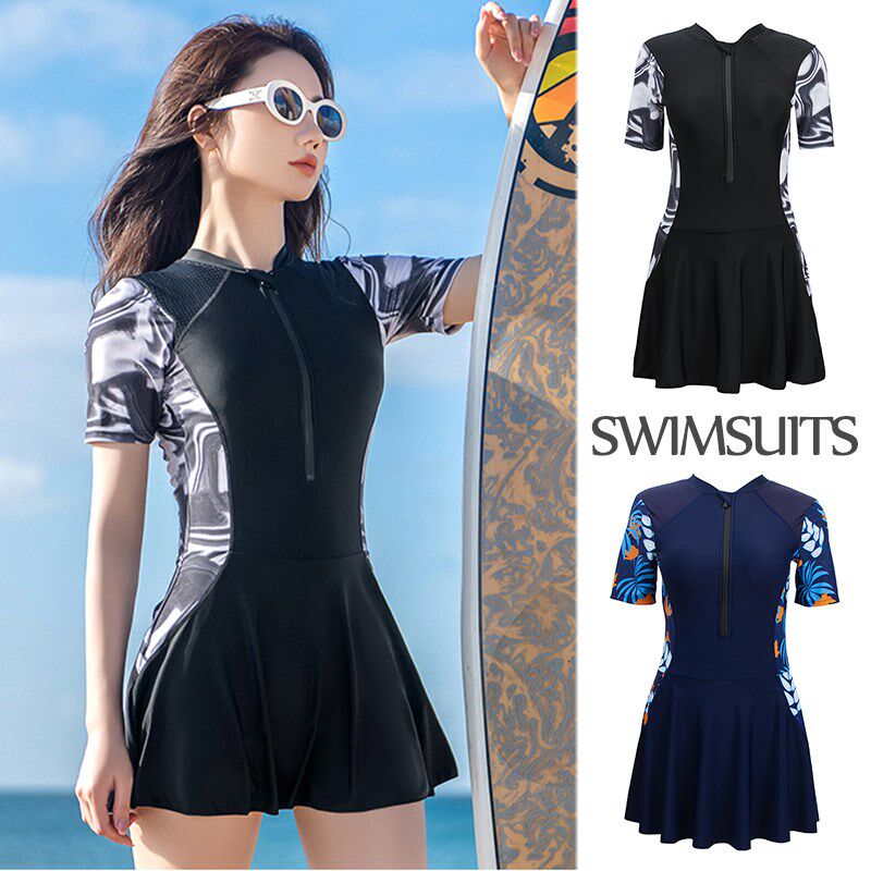 连体泳衣大码女款胖mm遮肚显瘦裙式保守带胸垫游泳衣2U024新款温