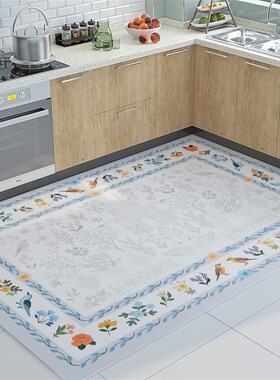 法式清新ins风厨房满铺皮革地垫可擦洗免洗POVC防水防油防滑脚垫