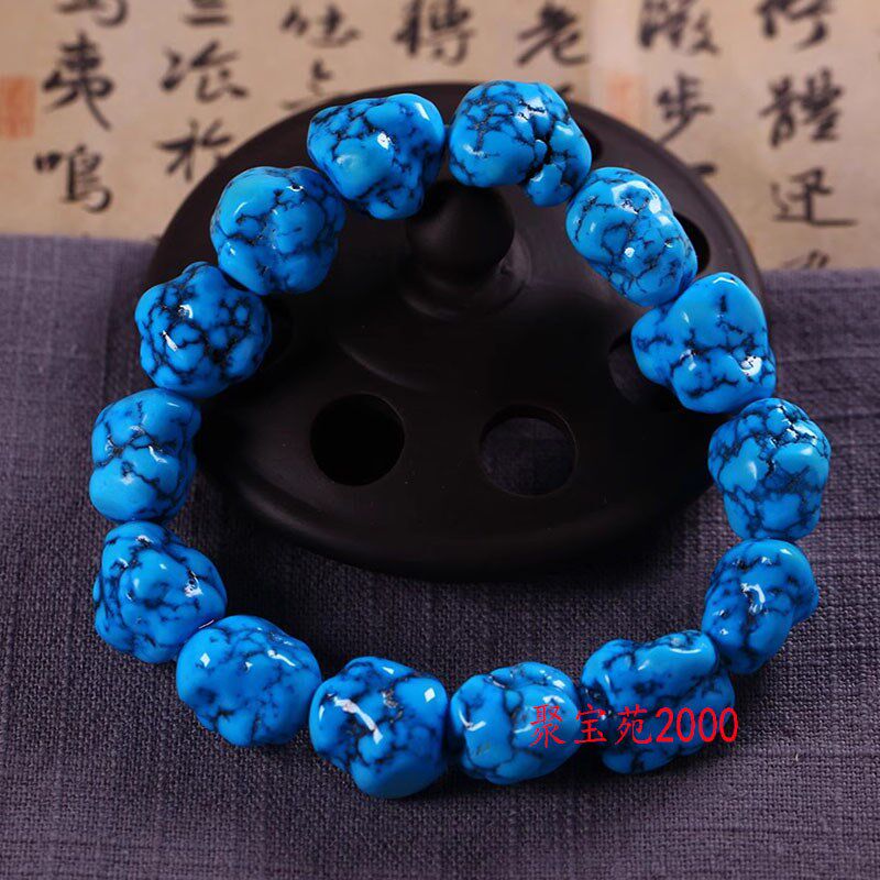 天然原矿高瓷蓝绿松石随形手串男女原石手链M单圈毛料配饰手串饰
