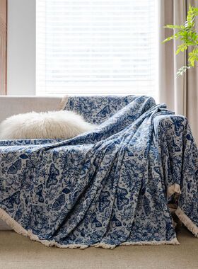 新品民族田园风蓝色提r花防猫抓全包组合沙发罩巾防尘盖布餐桌布