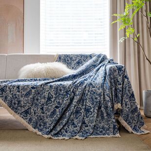 新品民族田园风蓝色提r花防猫抓全包组合沙发罩巾防尘盖布餐桌布