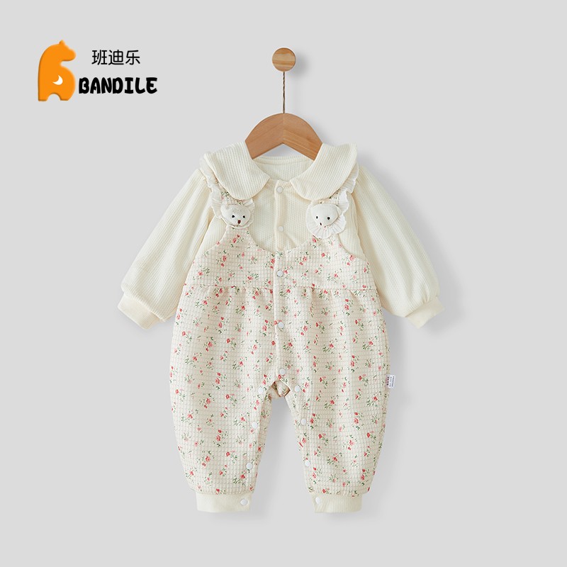 一岁女宝宝春秋夹棉连体q衣婴儿洋气外出服爆款6-12个月新生儿哈