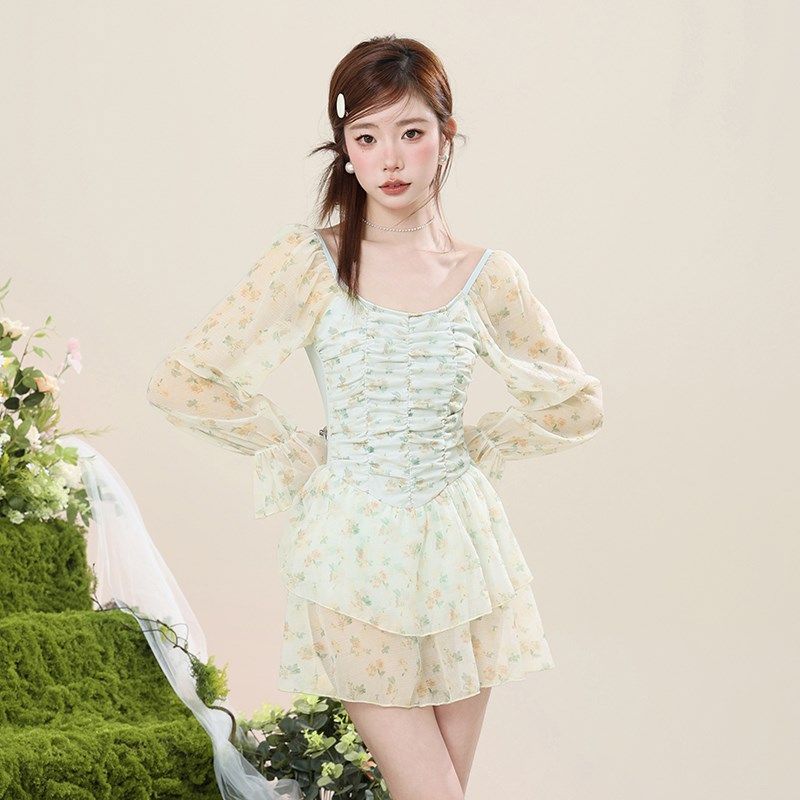 连体泳衣女夏2024新款保守高级A感度假显瘦遮肚长袖平角裙式游泳,运动/瑜伽/健身/球迷用品,连体泳衣,淘宝优惠券,粉丝福利购,淘宝优惠卷