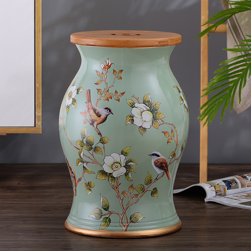 新品花鸟竹木陶瓷鼓凳美式家居工艺梳妆凳换鞋Q凳家居装饰摆件储