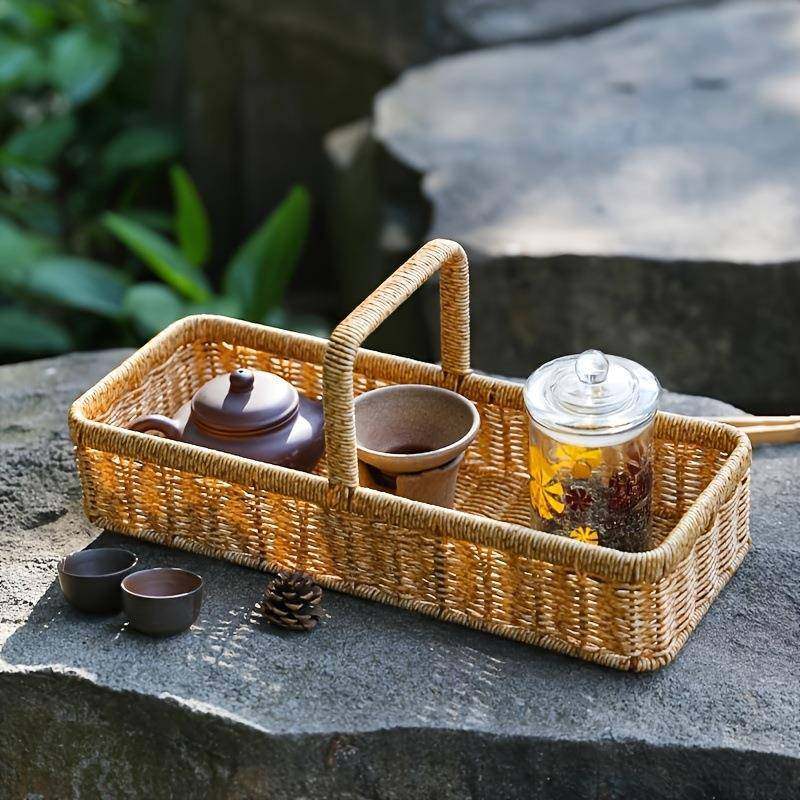 田园风手提水果篮仿藤编织野餐篮购物篮采摘收纳篮礼品篮藤编花篮,收纳整理,脏衣篮,淘宝优惠券,粉丝福利购,淘宝优惠卷