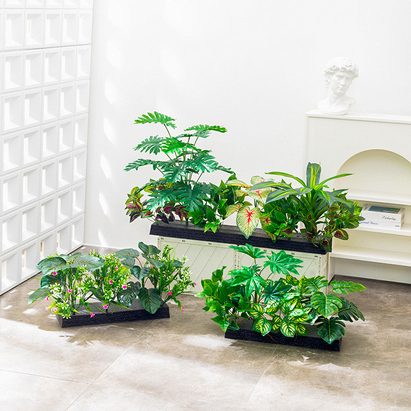 仿真花隔断绿植摆件植物花箱花槽摆设龟背L叶仿生花草假花造景装