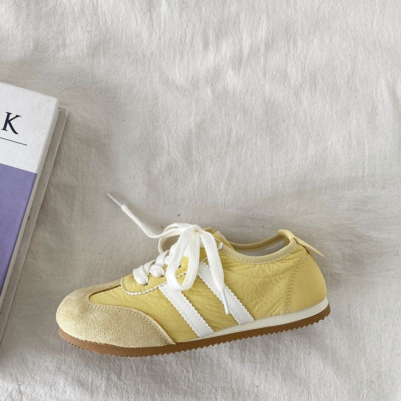 喜叔黄色芭蕾德训鞋女2025新款夏季薄款透气O板鞋平底休闲运动鞋,女鞋,德训鞋,淘宝优惠券,粉丝福利购,淘宝优惠卷