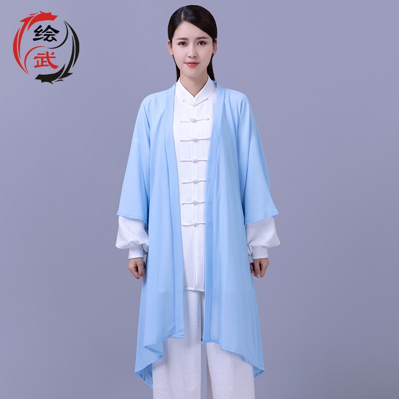 浅蓝太极服披纱单件2024新款太极E拳舞台表演披沙团队男女比赛披