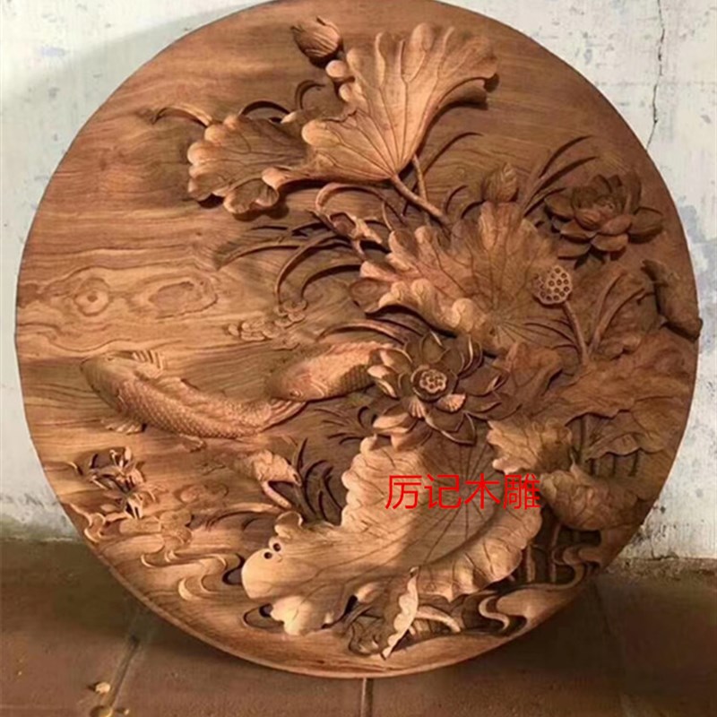 东阳木雕手工深雕荷香满园荷花花开F富贵牡丹实木高端定制壁饰挂