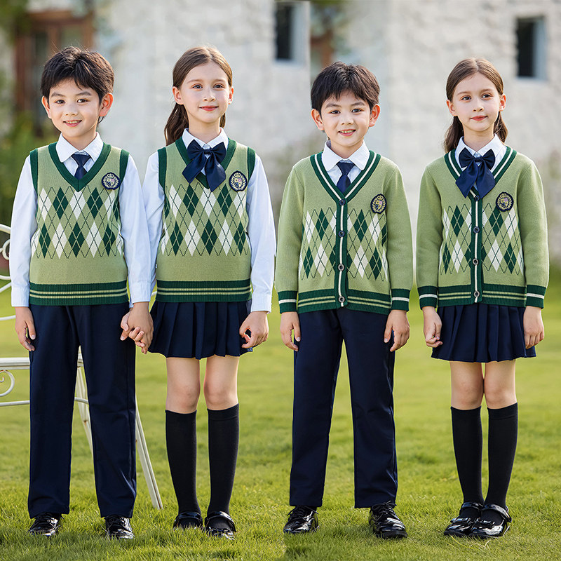 英伦风校服套装小学生毛衣开衫春秋装男女K儿童演出班服幼儿园园