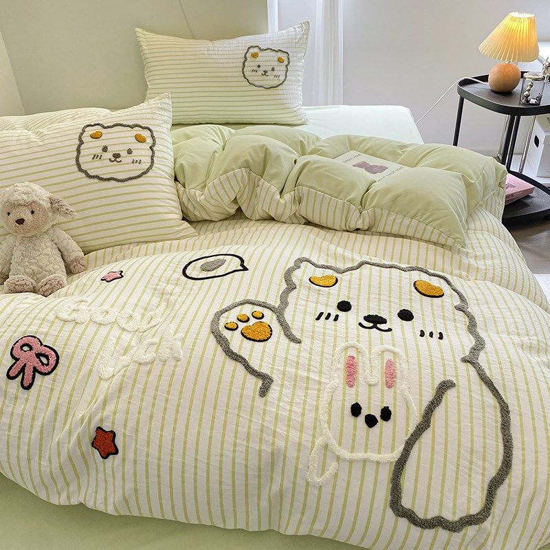 卡通水洗b棉毛巾绣四件套被套非全棉床单宿舍床上三件套床品4,床上用品,学生床品套件,淘宝优惠券,粉丝福利购,淘宝优惠卷