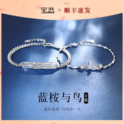 蓝桉与鸟情侣款银手链女男款一对高D级感手镯生日纪念日礼物送女