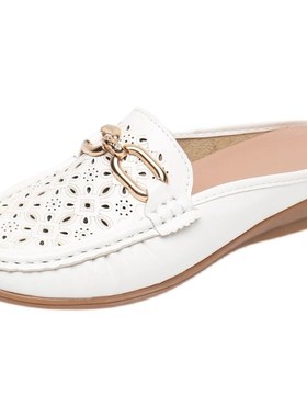 包头平底镂空软底皮凉拖2s023新款女夏季妈妈休闲鞋外穿洞洞半拖