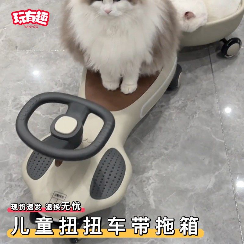 儿童扭扭车带拖箱2025年新双人大人可坐猫咪狗R狗遛娃防侧翻滑行