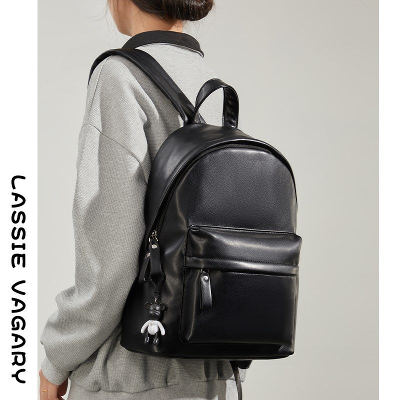 皮质双肩包女2024新款t时尚设计感小众背包通勤电脑旅行大学生书