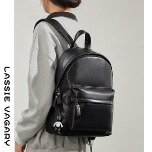 皮质双肩包女2024新款t时尚设计感小众背包通勤电脑旅行大学生书