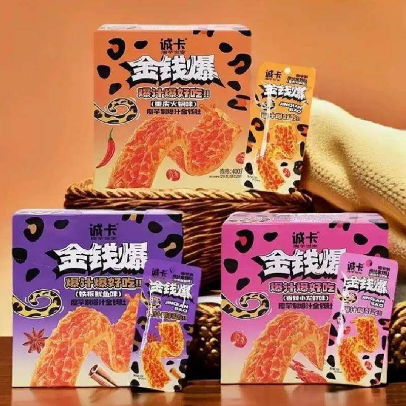 诚卡金钱爆魔芋爆汁金钱肚香辣小龙虾火锅味盒装网红宿舍追剧零食