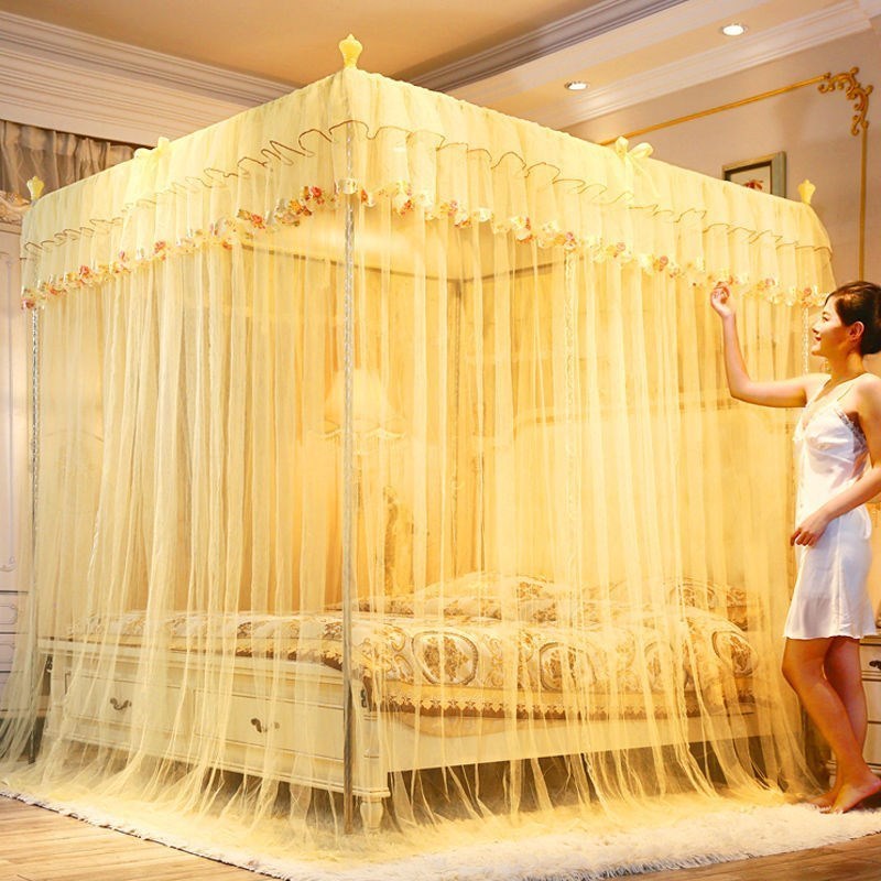 【公主蚊帐+送加粗支架】三开门落地宫廷双人1.2m1.5m1.8x2.0米床