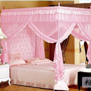 绸缎宫廷加粗加高不锈钢管落地蚊帐三开门蚊帐1.5m1.8米2.0