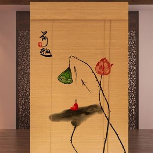 饰竹卷帘新中式 竹帘印花图案竹窗帘隔断背景装 茶室竹帘卷帘印画