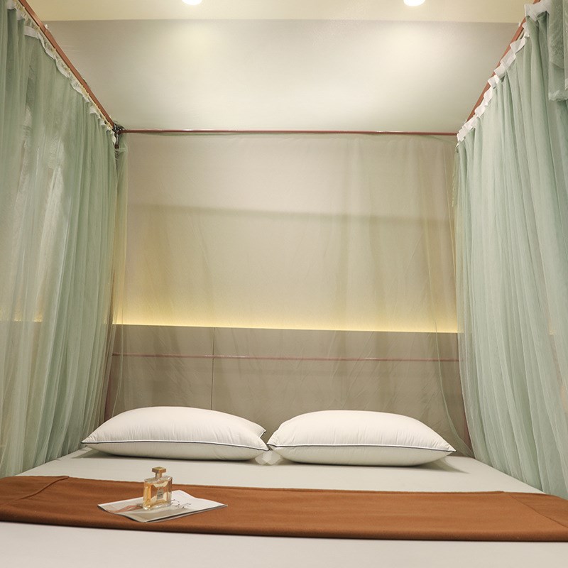 2024新款u型导轨蚊帐蕾丝多层花边公主风加密落地单双人家用