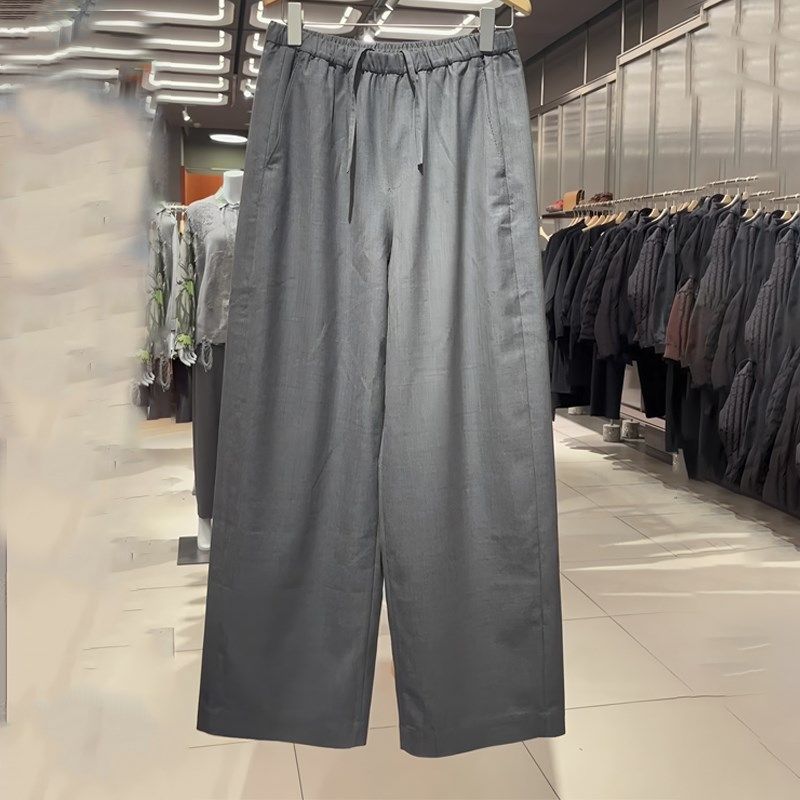 深灰色抽绳高级精致阔o腿裤2025夏季新款女慵懒休闲通勤百搭直筒,女装/女士精品,大码裤装,淘宝优惠券,粉丝福利购,淘宝优惠卷