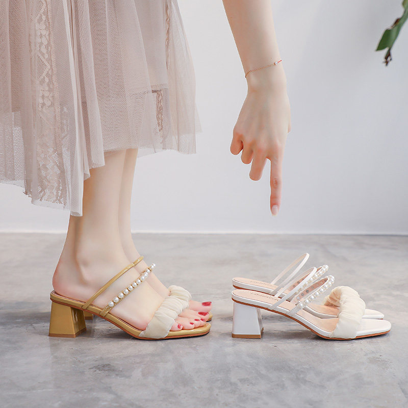 高跟凉鞋女20i22今年新款夏季两穿时装鞋法式中粗跟凉拖仙女鞋配,女鞋,一字拖,淘宝优惠券,粉丝福利购,淘宝优惠卷