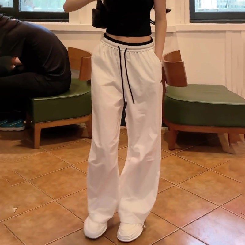 白色大码抽绳阔腿裤女2025年夏季新款宽松垂感显瘦Y百搭直筒裤,女装/女士精品,大码裤装,淘宝优惠券,粉丝福利购,淘宝优惠卷