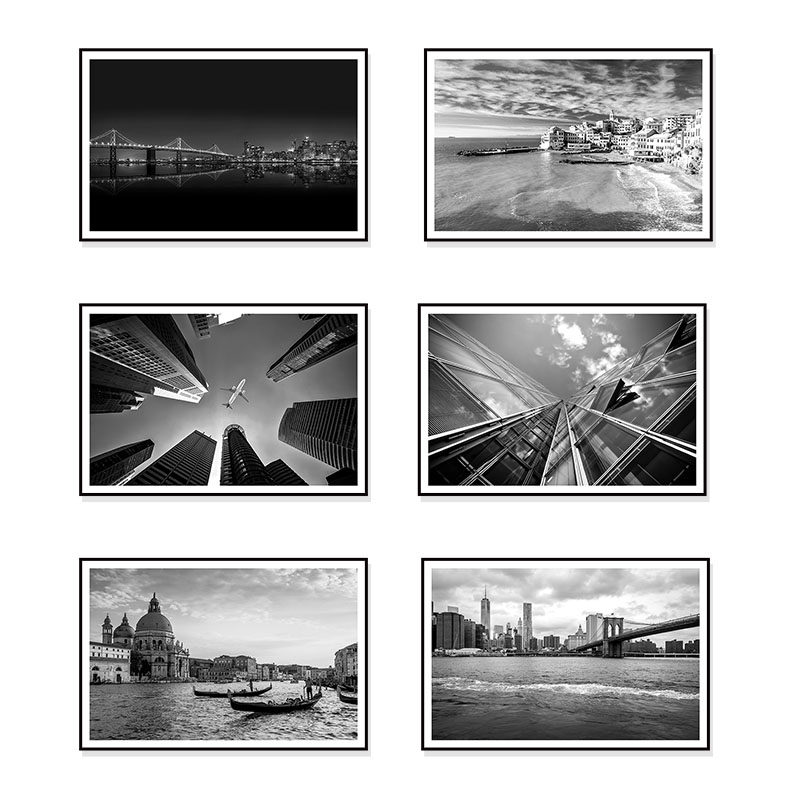 黑白装饰画现代简约风景办u公室小众艺术挂画客厅卧室办公室墙壁