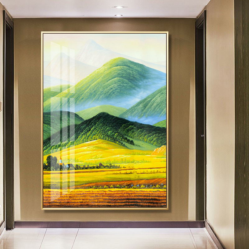 巨人山玄关过道背有靠山装饰画现代客餐厅美式挂画U招财风景墙壁