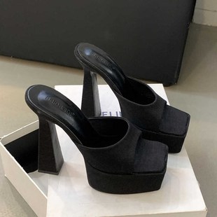 不累脚小码超高i跟凉鞋女15cm恨天高防水台粗跟凉拖鞋 T台模特走