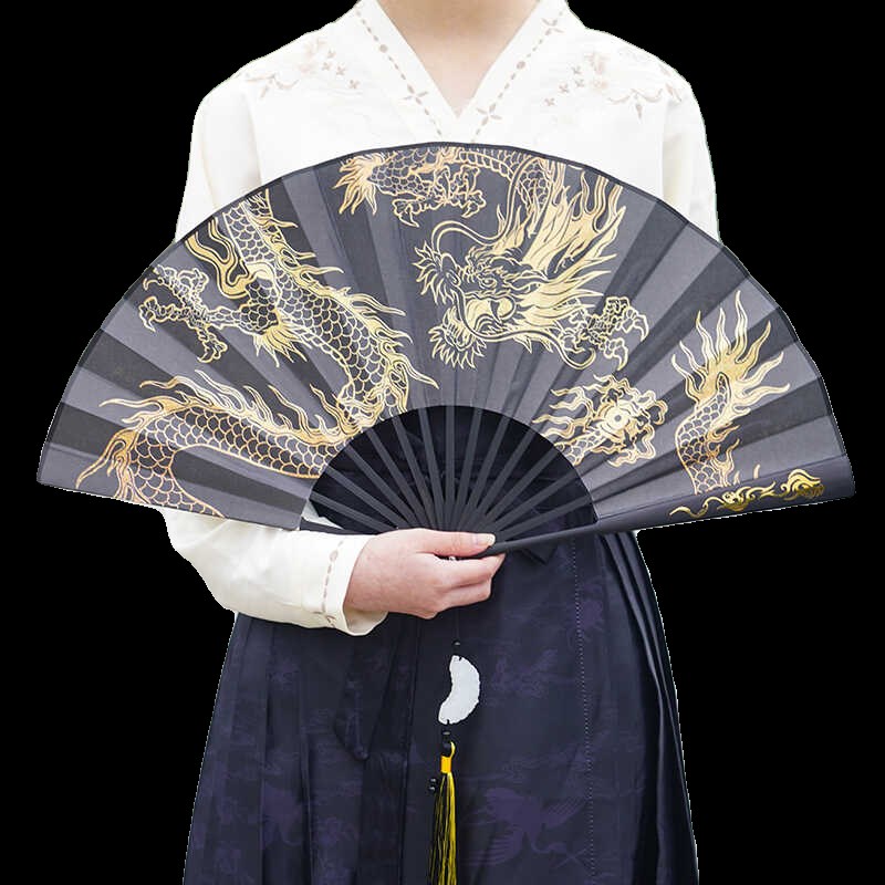 折扇复古风扇子男中国风古装复古大号折叠扇流苏道具扇随身汉服