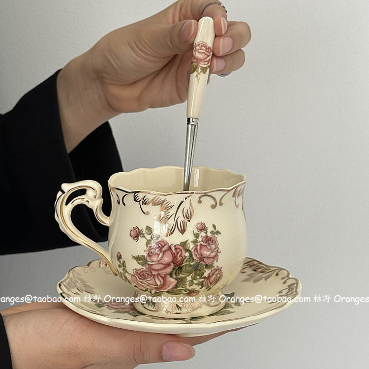 美式乡村复古下午茶杯碟配勺套装vintage欧式宫廷风咖啡杯碟礼物