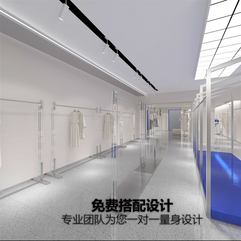 美奂道具服装店亚克力展示架落地式挂衣架不锈钢货架银.色简约现