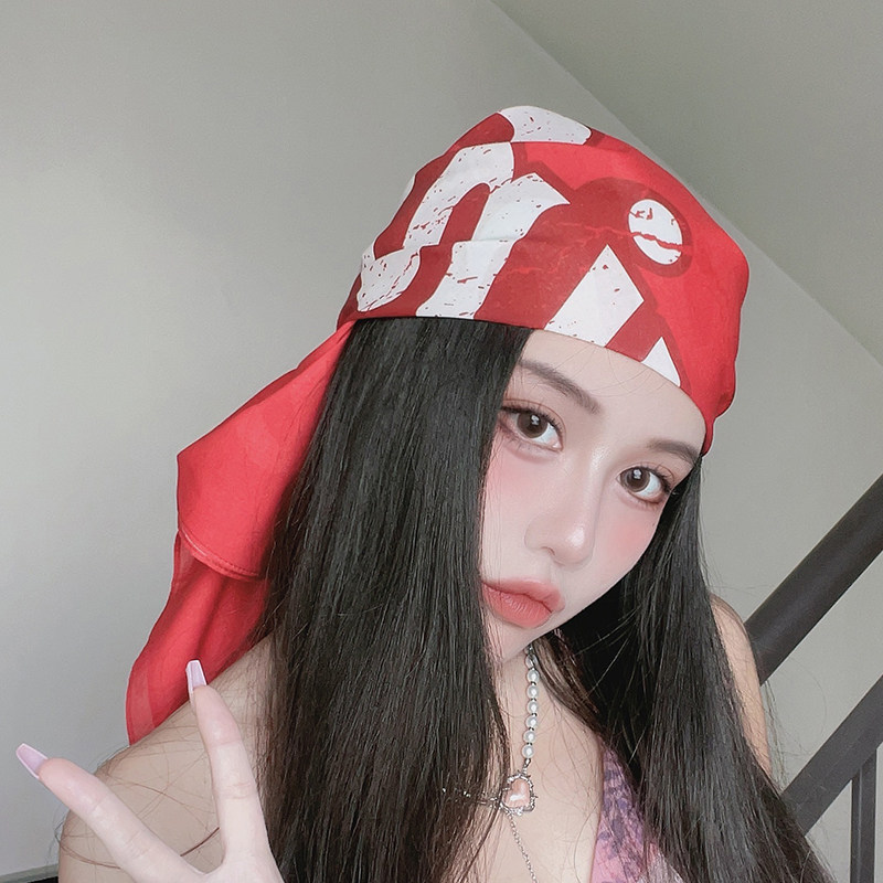 尤嘻岛美式辣e妹红色头巾女棉90大方巾夏季三亚海边披肩外搭两用