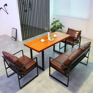 复古工业风酒吧沙发桌椅组合简约休闲咖啡厅奶茶店双人铁艺卡座