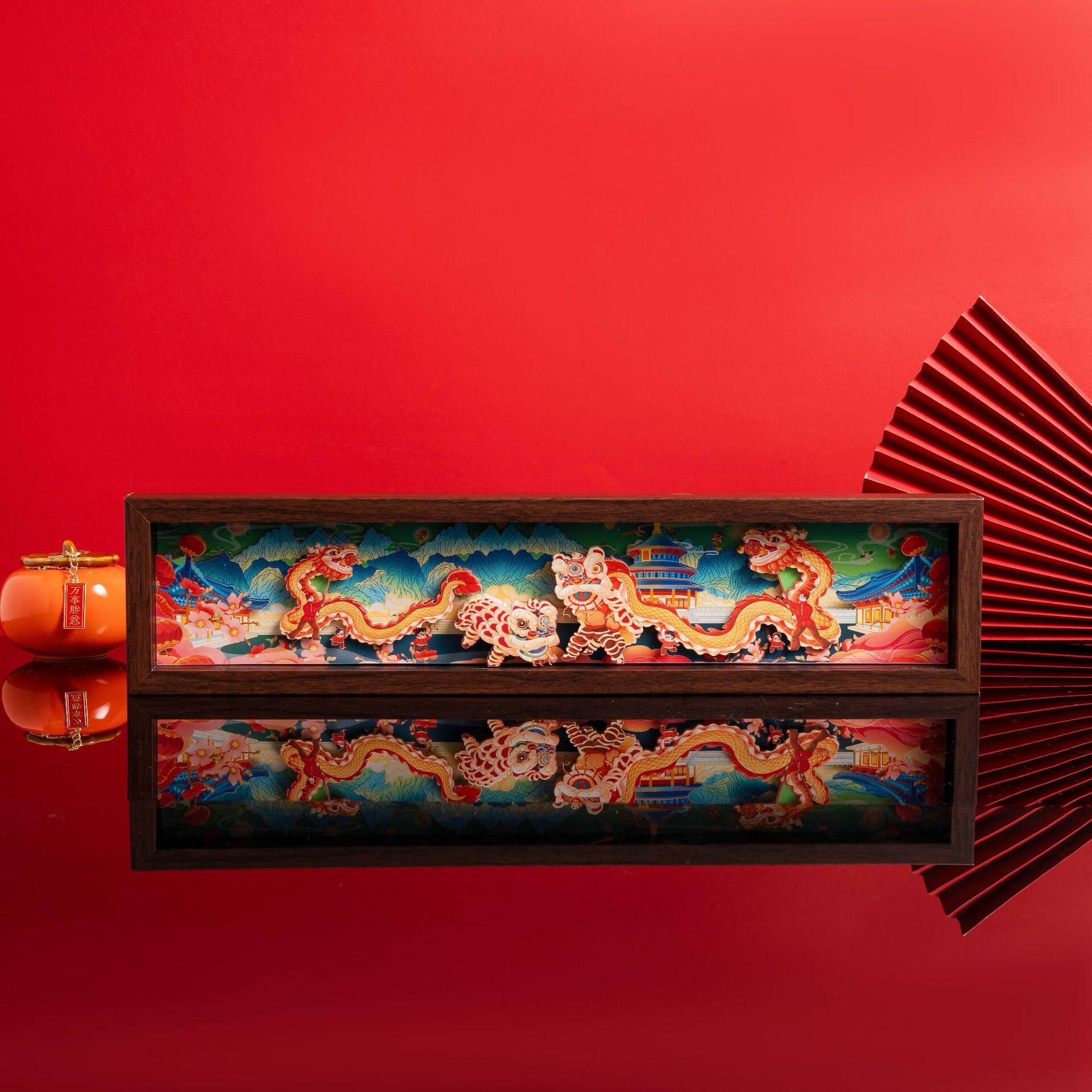 国潮舞龙舞狮3D立体装饰画相框摆件客厅玄关画框新年乔迁文创礼物