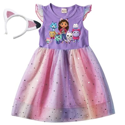 Gabby Dollhoujse Girl Dress Children's Cartoon Mesh Star Pri