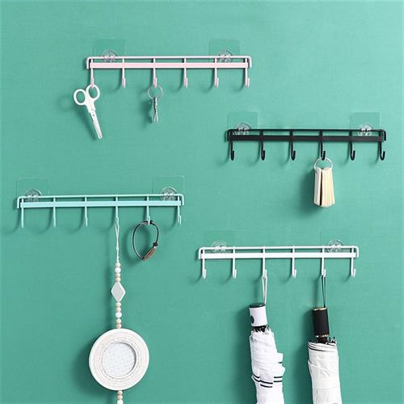 kitcahen hook non-trace glue six hooks wall hanging steel