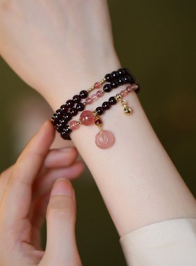 凤凰涅磐天然石榴石手串女多圈红色串珠宝石小众高级感手链送长辈