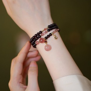 凤凰涅磐天然石榴石手串女多圈红色串珠宝石小众高级感手链送长辈