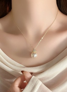 满钻冰雪皇冠珍珠项链女款高级感轻奢颈链吊坠锁骨链2025新款爆款