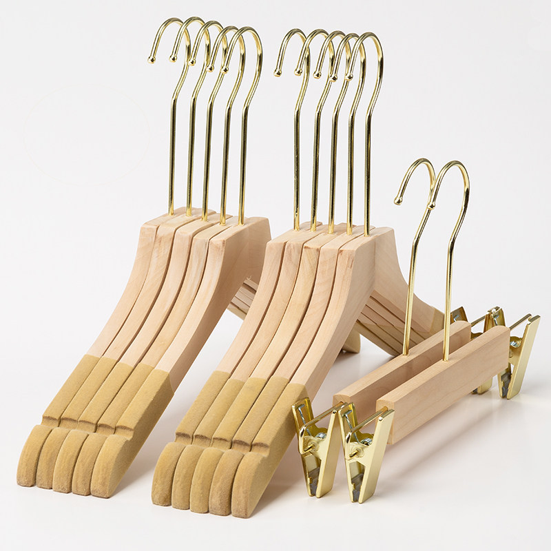 原木色无漆植绒衣架服装店专用女装防滑衣挂实木裤夹衣撑定制logo