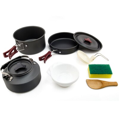 Widesea野营套锅 2-3人便携式带茶壶户外锅 野炊徒步登山露营锅具