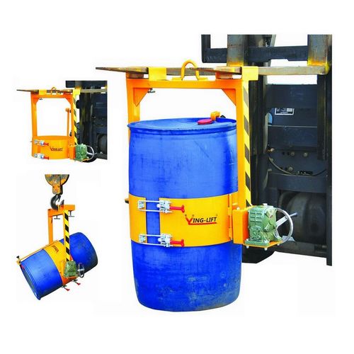 配叉车用手摇倒料翻转油桶夹吊具 油桶起吊夹具 旋转搬运夹 行吊