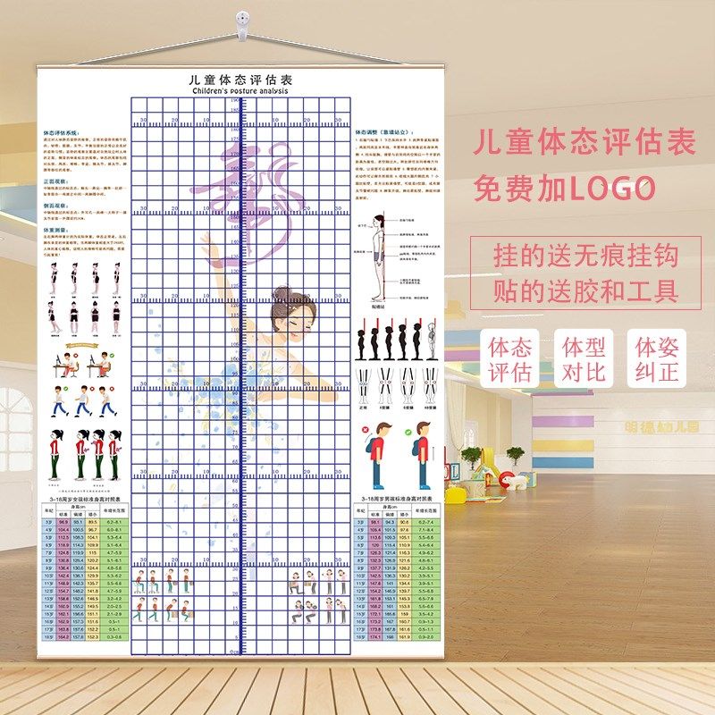 儿童体态评d估表舞蹈模特跆拳道培训少儿体测网格身高站姿纠正墙